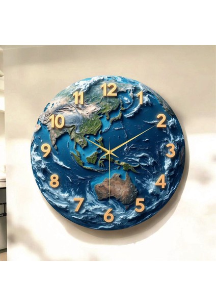 Dünya Harita Renkli Baskı Desenli Sayılı Hediyelik Ahşap Sessiz Tablo Duvar Saati