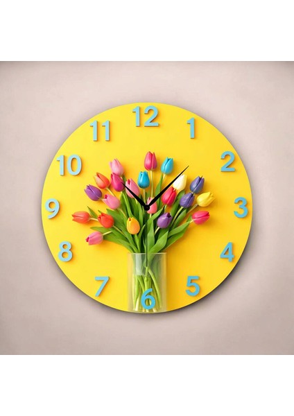 Çiçek Renkli Baskı Desenli Sayılı Hediyelik Ahşap Sessiz Tablo Duvar Saati fiyatları