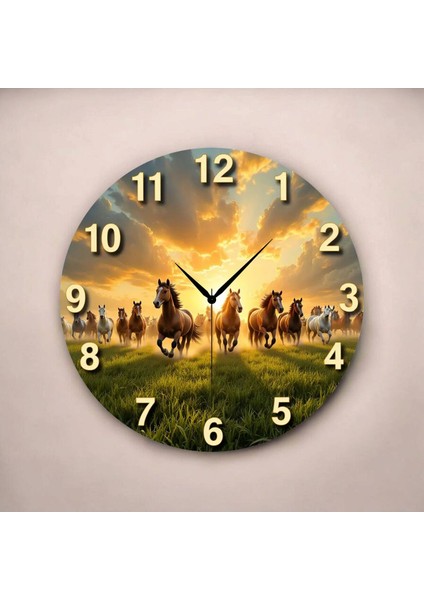 At Doğa Hayvan Renkli Baskı Desenli Sayılı Hediyelik Ahşap Sessiz Tablo Duvar Saati fiyatları
