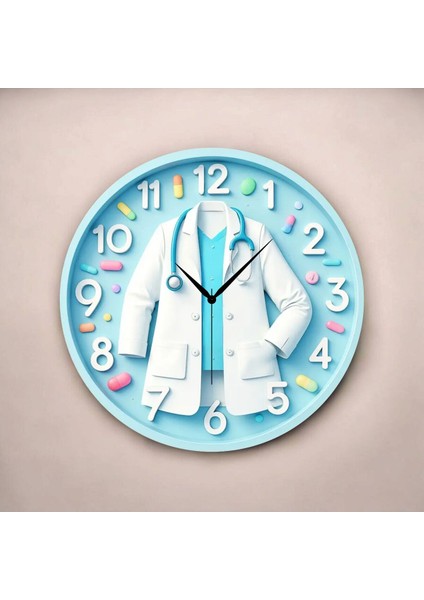 Doktor Hemşire Eczacı Renkli Baskı Desenli Sayılı Hediyelik Ahşap Sessiz Tablo Duvar Saati fiyatları