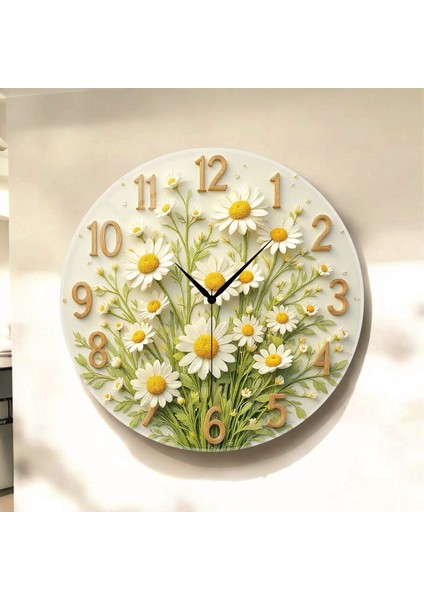Çiçek Renkli Baskı Desenli Sayılı Hediyelik Ahşap Sessiz Tablo Duvar Saati