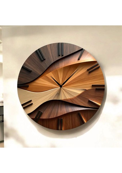 Ahşap Renkli Baskı Desenli Sayılı Hediyelik Ahşap Sessiz Tablo Duvar Saati