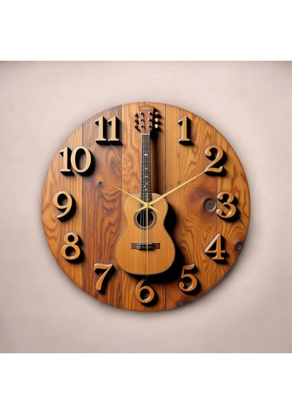 Gitar Müzik Renkli Baskı Desenli Sayılı Hediyelik Ahşap Sessiz Tablo Duvar Saati fiyatları