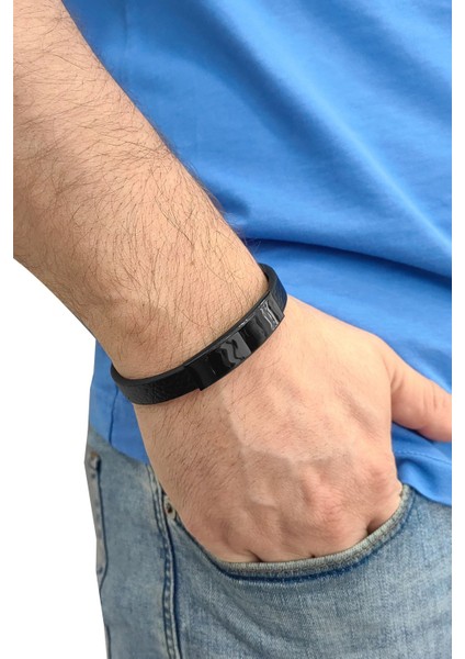 Siyah Ipc Kap. Deri Çelik Erkek Bileklik EF89X modelleri