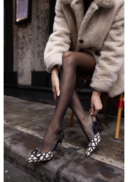 Cooma Kadın Bej Keten Topuklu Ayakkabi