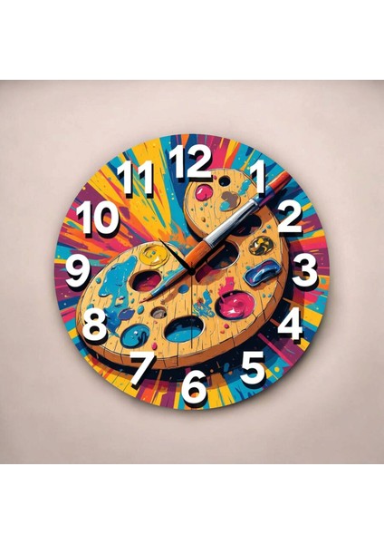 Ressam Resim Palet Renkli Baskı Desenli Sayılı Hediyelik Ahşap Sessiz Tablo Duvar Saati fiyatları