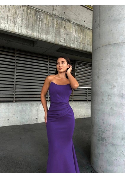 Scuba Straplez Uzun Elbise Mor 583301 modelleri