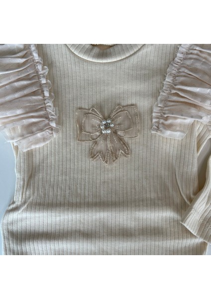 441817 Kız Çocuk Krem Lovely Bow Tül Katlı Etek Üst Takım fırsatları