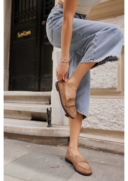 Tiny Kadın Kahve Gercek Suet Loafer Ayakkabi