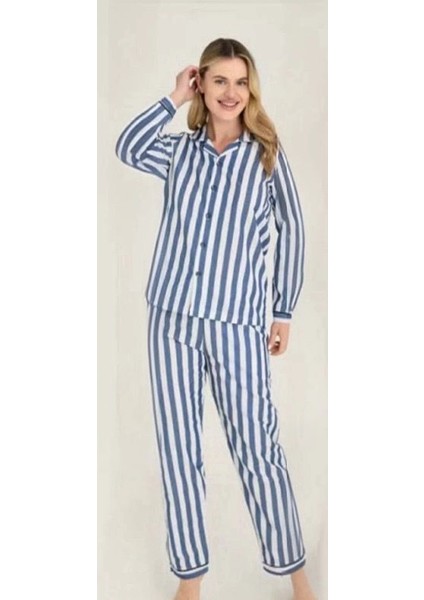 Freshness 4007 Kadın Uzun Kol Çizgili Gaffuriye Pijama Takımı