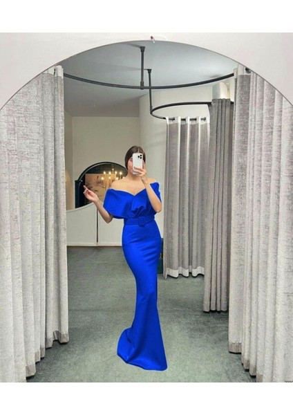 Scuba Kemerli Balık Abiye Elbise 582099 Saks