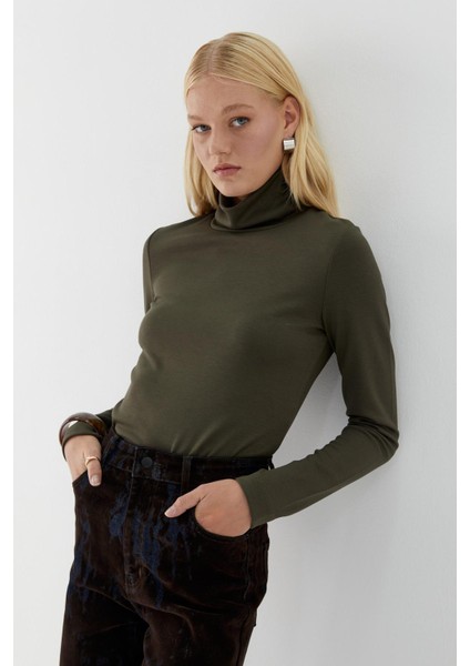 Balıkçı Yaka Uzun Kollu Body Haki