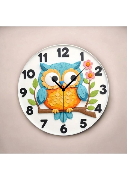 Baykuş Çocuk Hayvan Renkli Baskı Desenli Sayılı Hediyelik Ahşap Sessiz Tablo Duvar Saati fiyatları