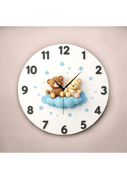 Ayıcık Çocuk Renkli Baskı Desenli Sayılı Hediyelik Ahşap Sessiz Tablo Duvar Saati fiyatları