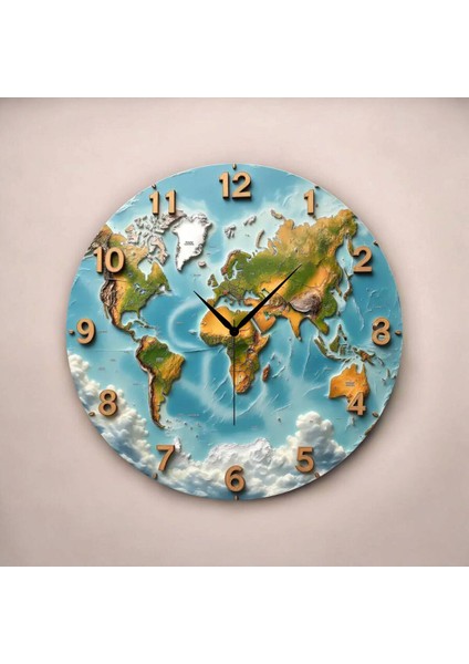 Dünya Harita Renkli Baskı Desenli Sayılı Hediyelik Ahşap Sessiz Tablo Duvar Saati fiyatları