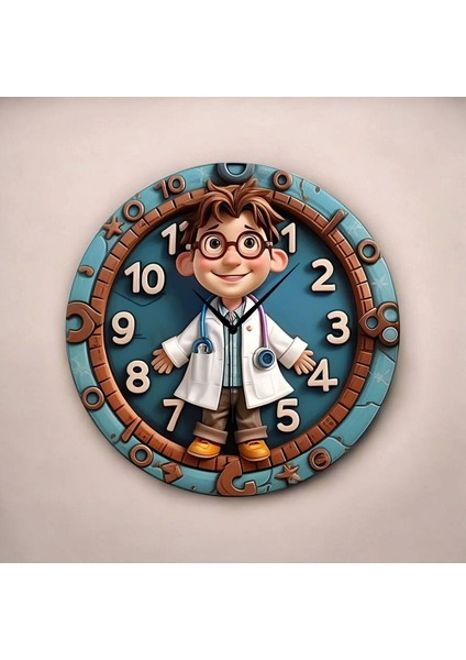 Doktor Eczacı Renkli Baskı Desenli Sayılı Hediyelik Ahşap Sessiz Tablo Duvar Saati fiyatları