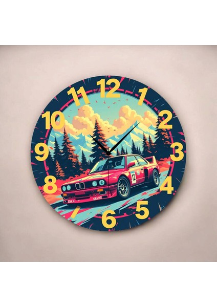 Araba Doğa Renkli Baskı Desenli Sayılı Hediyelik Ahşap Sessiz Tablo Duvar Saati fiyatları