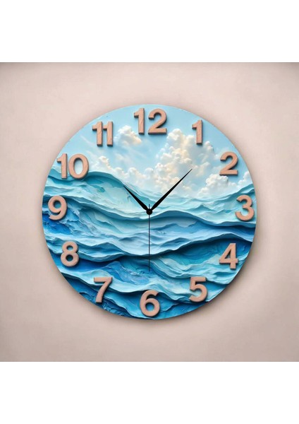 Deniz Renkli Baskı Desenli Sayılı Hediyelik Ahşap Sessiz Tablo Duvar Saati fiyatları