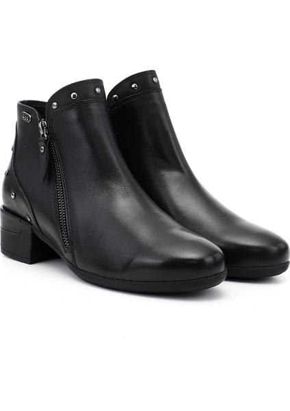 Kadın Siyah Fermuarlı Kalın Topuklu Hakiki Deri Bot fiyatları
