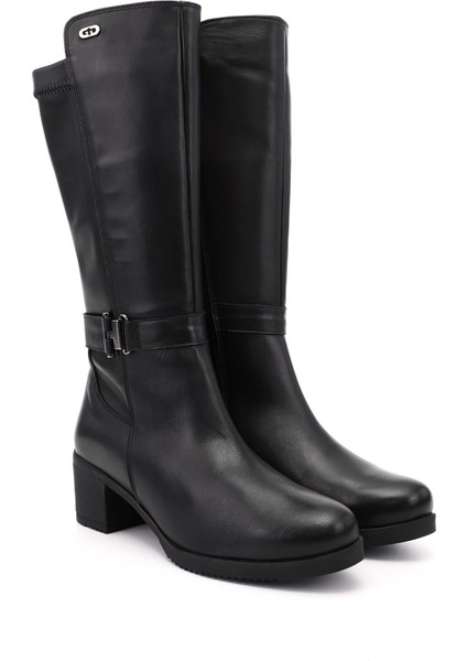 Kadın Siyah Kalın Topuklu Hakiki Deri Çizme fiyatları