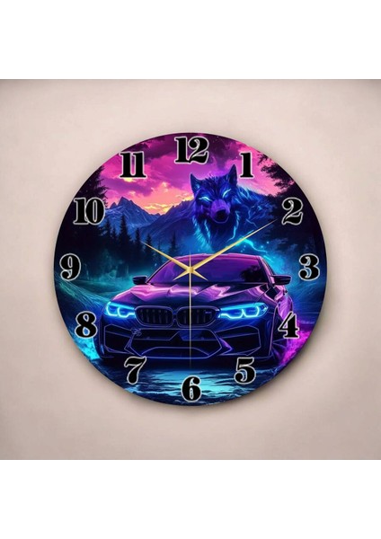 Araba Kurt Doğa Renkli Baskı Desenli Sayılı Hediyelik Ahşap Sessiz Tablo Duvar Saati fiyatları