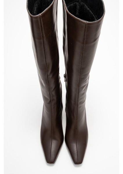 Lume Kahverengi Cilt Hakiki Deri Kadın Blok Topuklu Çizme fiyatları