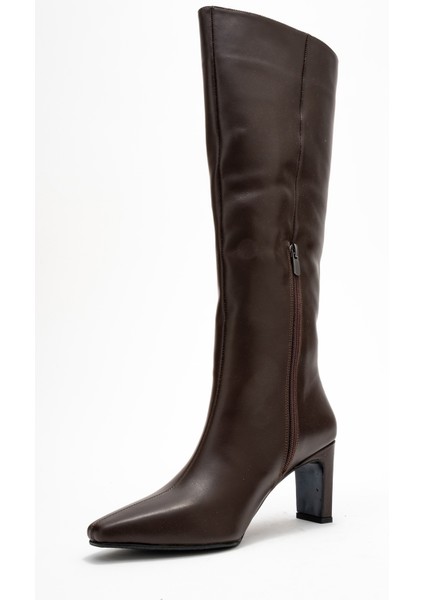 Lume Kahverengi Cilt Hakiki Deri Kadın Blok Topuklu Çizme fırsatları