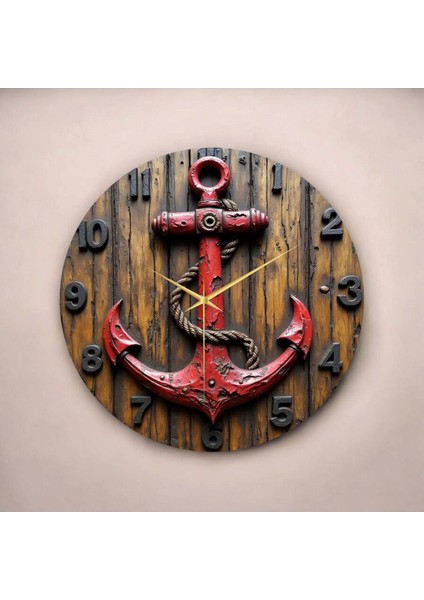 Çapa Deniz Renkli Baskı Desenli Sayılı Hediyelik Ahşap Sessiz Tablo Duvar Saati fiyatları