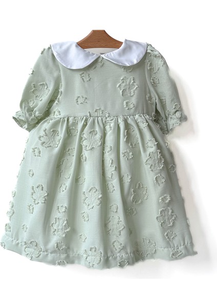 Kız Bebek Kız Çocuk Doğum Günü Parti Düğün Elbise Yarım Kol Astarlı Yakalı Çiçekli Elbise