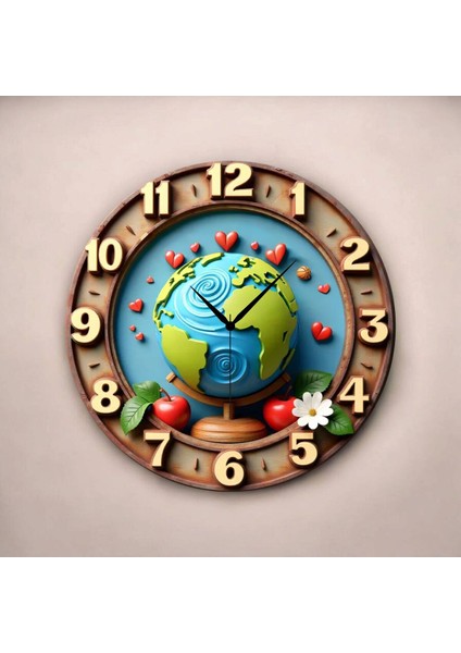 Dünya Çiçek Renkli Baskı Desenli Sayılı Hediyelik Ahşap Sessiz Tablo Duvar Saati fiyatları