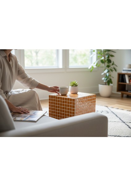 El Yapımı Koyu Hardal Mozaik Sehpa – Modern Dekoratif Yan Sehpa (45X26 Cm) fırsatları