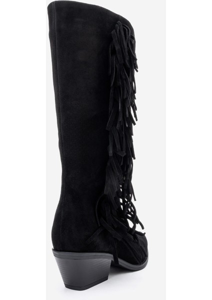 Orlo Siyah Süet Hakiki Deri Püsküllü Kadın Western Çizme indirimleri