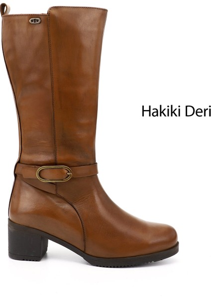 Kadın Taba Antik Kalın Topuklu Hakiki Deri Çizme