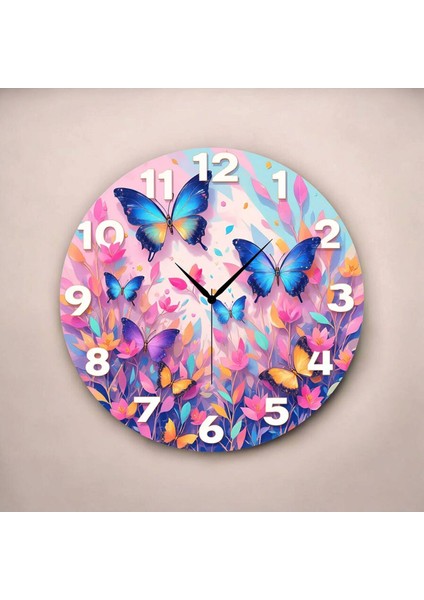 Kelebek Renkli Baskı Desenli Sayılı Hediyelik Ahşap Sessiz Tablo Duvar Saati fiyatları