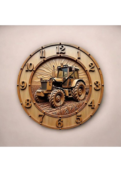 Çiftçi Traktör Renkli Baskı Desenli Sayılı Hediyelik Ahşap Sessiz Tablo Duvar Saati fiyatları