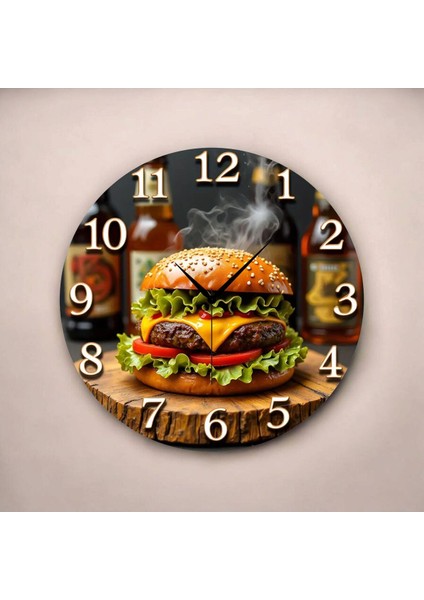 Hamburger Yemek Renkli Baskı Desenli Sayılı Hediyelik Ahşap Sessiz Tablo Duvar Saati fiyatları