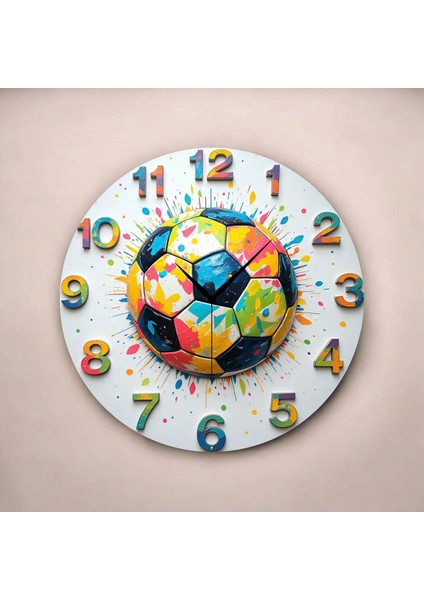 Futbol Top Renkli Baskı Desenli Sayılı Hediyelik Ahşap Sessiz Tablo Duvar Saati fiyatları