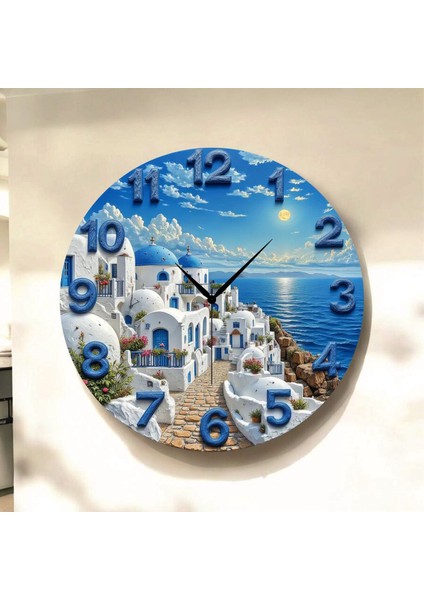 Deniz Doğa Renkli Baskı Desenli Sayılı Hediyelik Ahşap Sessiz Tablo Duvar Saati