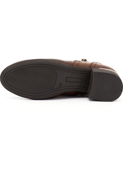 Kadın Taba Antik Fermuarlı Kalın Topuklu Hakiki Deri Bot fırsatları