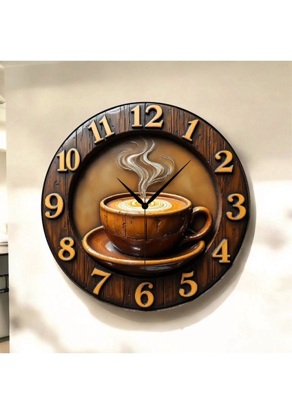 Kahve Renkli Baskı Desenli Sayılı Hediyelik Ahşap Sessiz Tablo Duvar Saati