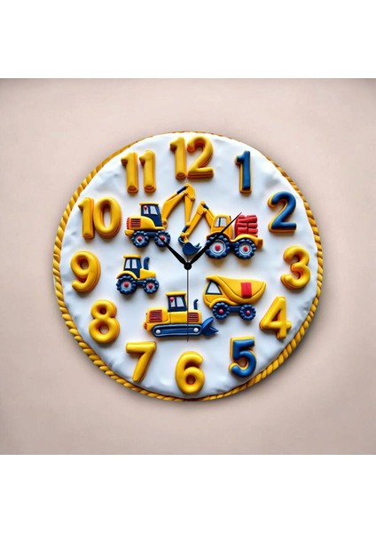 Çocuk Araba Iş Makina Renkli Baskı Desenli Sayılı Hediyelik Ahşap Sessiz Tablo Duvar Saati fiyatları