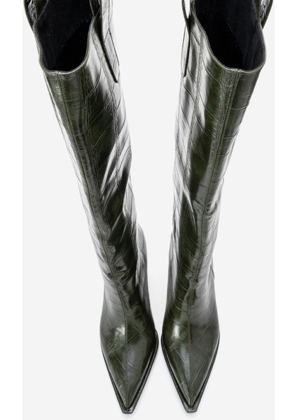 Lunelle Yeşil Baskı Sivri Burunlu Kadın Topuklu Çizme fiyatları