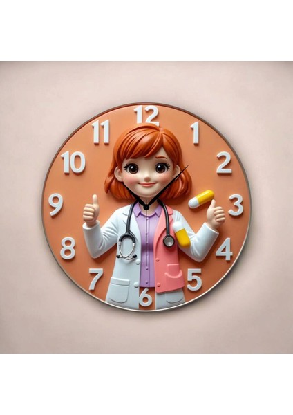 Doktor Hemşire Eczacı Renkli Baskı Desenli Sayılı Hediyelik Ahşap Sessiz Tablo Duvar Saati fiyatları