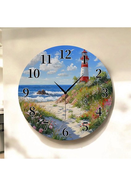 Doğa Manzara Renkli Baskı Desenli Sayılı Hediyelik Ahşap Sessiz Tablo Duvar Saati