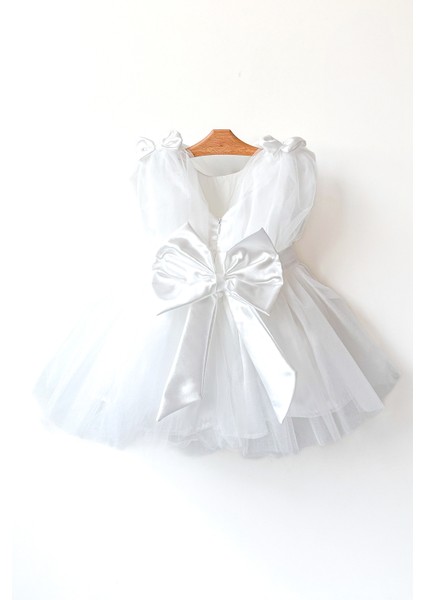 Kız Bebek Kız Çocuk Doğum Günü Parti Düğün Elbise Balonkol Fiyonklu Tüllü Tütü Astarlı