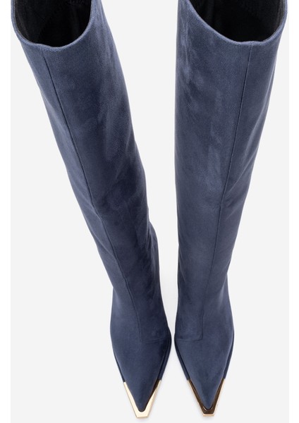 Lexa Lacivert Süet Altın Detaylı Sivri Burunlu Kadın Topuklu Çizme fiyatları