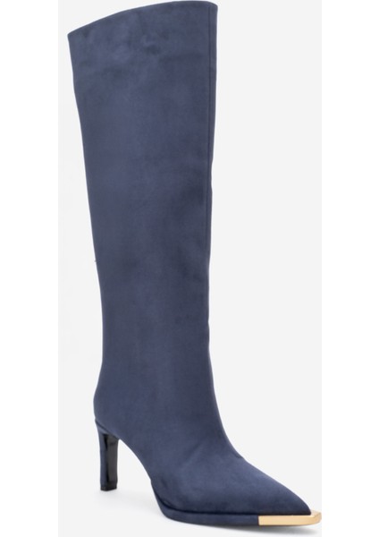 Lexa Lacivert Süet Altın Detaylı Sivri Burunlu Kadın Topuklu Çizme modelleri