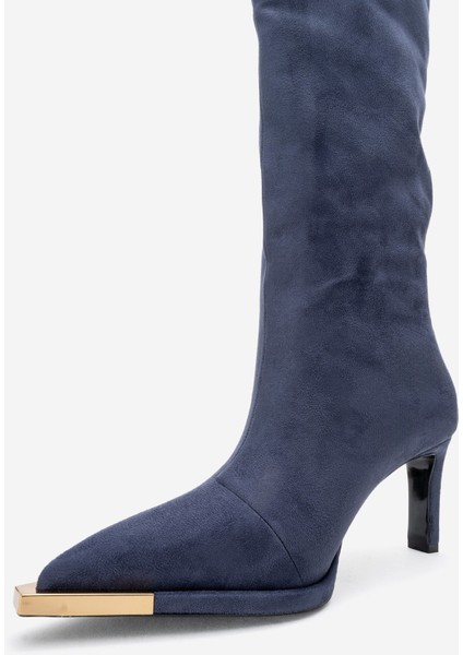 Lexa Lacivert Süet Altın Detaylı Sivri Burunlu Kadın Topuklu Çizme fırsatları