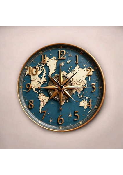 Rota Pusula Dünya Harita Renkli Baskı Desenli Sayılı Hediyelik Ahşap Sessiz Tablo Duvar Saati fiyatları