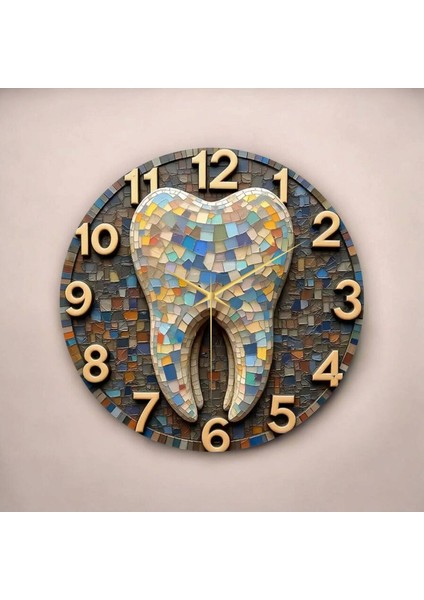 Diş Dişçi Renkli Baskı Desenli Sayılı Hediyelik Ahşap Sessiz Tablo Duvar Saati fiyatları